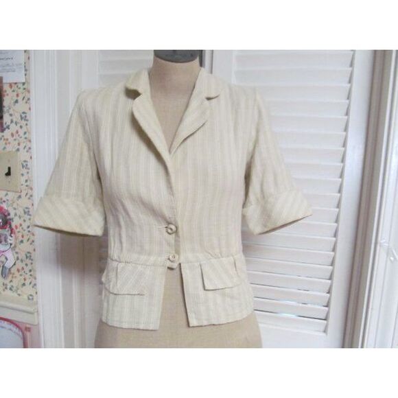 Lux Sweaters - LUX Anthropologie Cream Elbow‎ Sleeve Peplum Drop Waist Jacket S Small 4 Summer